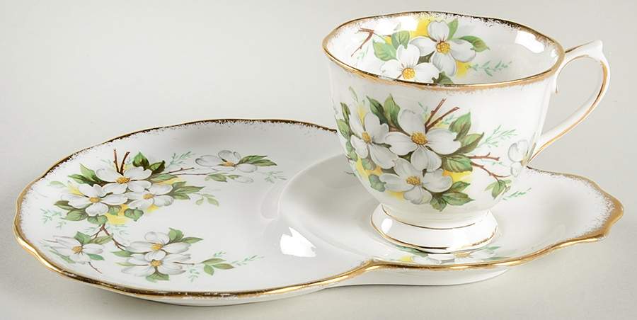 White Dogwood (Brushed Gold Grim Dessert Plate & Cup Set by Royal Albert-1
