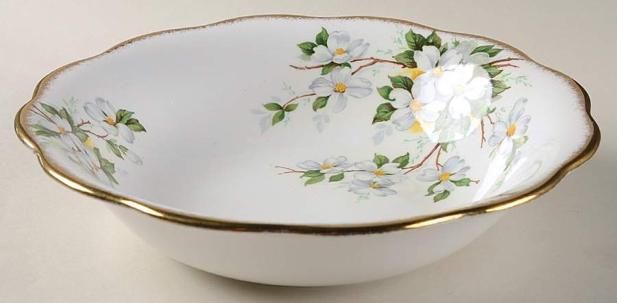 White Dogwood (Brushed Gold Grim 9" Round Vegetable Bowl by Royal Albert-1