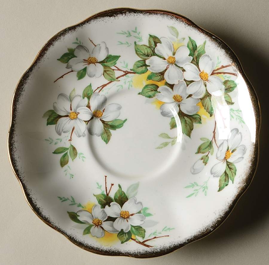 White Dogwood (Brushed Gold Grim Saucer for Footed Cup by Royal Albert-1
