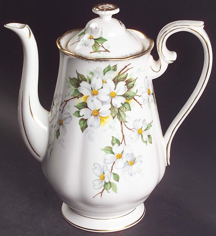 White Dogwood (Brushed Gold Grim Small Coffee Pot & Lid by Royal Albert-1