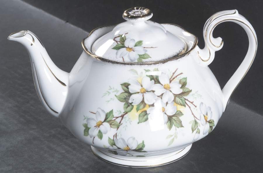 White Dogwood (Brushed Gold Grim Small Teapot & Lid by Royal Albert-1