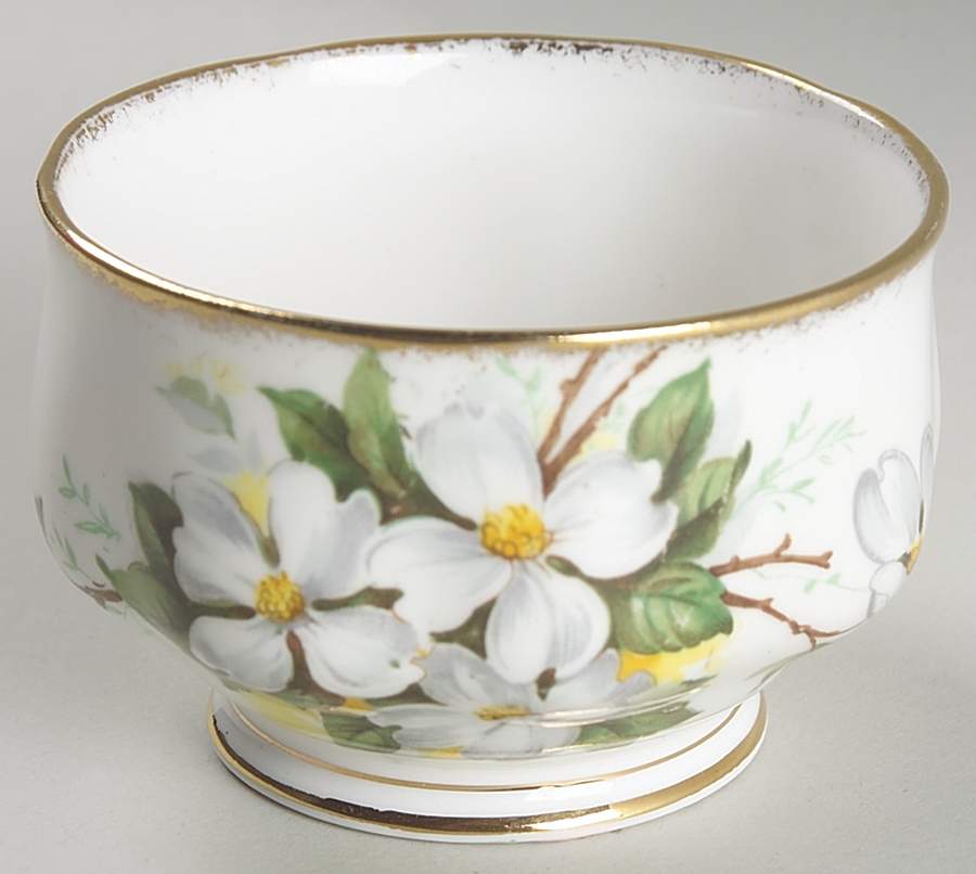White Dogwood (Brushed Gold Grim Mini Open Sugar Bowl by Royal Albert-1