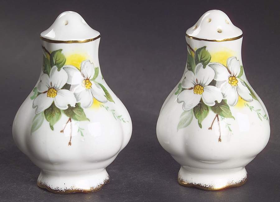 White Dogwood (Brushed Gold Grim Salt & Pepper Set by Royal Albert-1