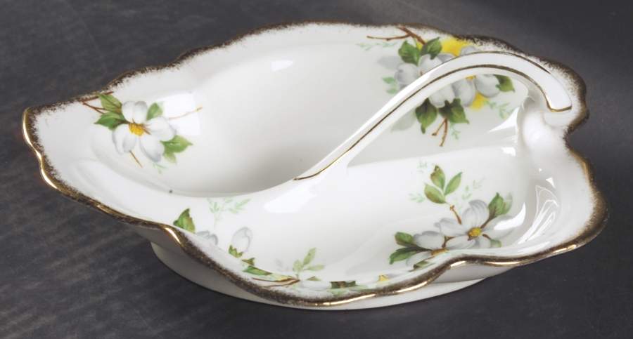 White Dogwood (Brushed Gold Grim 2-Part Relish by Royal Albert-1