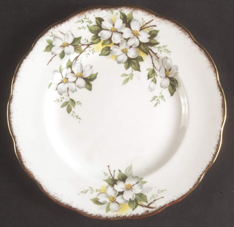 White Dogwood (Brushed Gold Grim Dessert/Pie Plate by Royal Albert-1