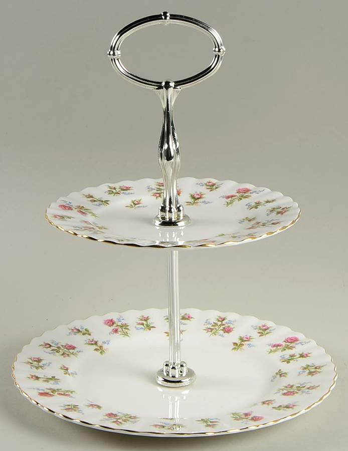 Winsome (White Background) 2-Tiered Serving Tray (Salad & Bread/Butter Plate) by Royal Albert-1