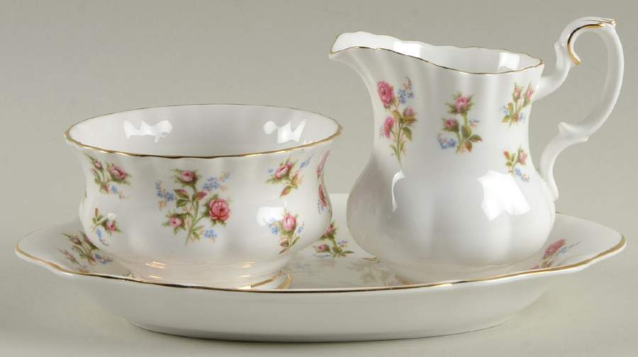 Winsome (White Background) Mini Creamer & Open Sugar with Tray by Royal Albert-1
