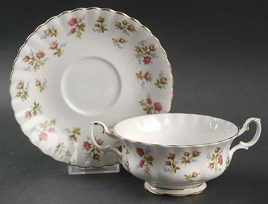 Winsome (White Background) Footed Cream Soup Bowl & Saucer Set by Royal Albert-1
