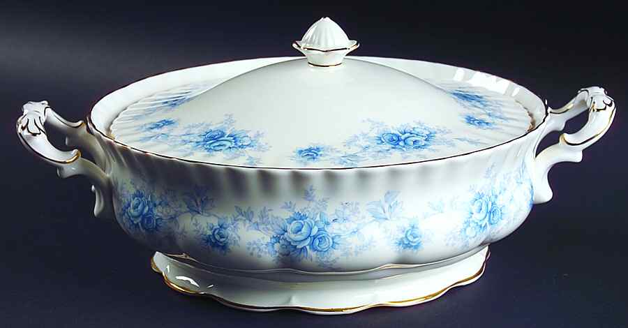 Windsor Rose Blue Round Covered Vegetable by Royal Albert-1