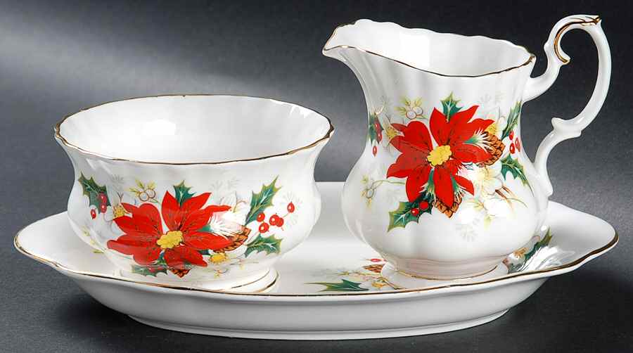 Yuletide (Fluted and Ribbed) Mini Creamer & Open Sugar with Tray by Royal Albert-1