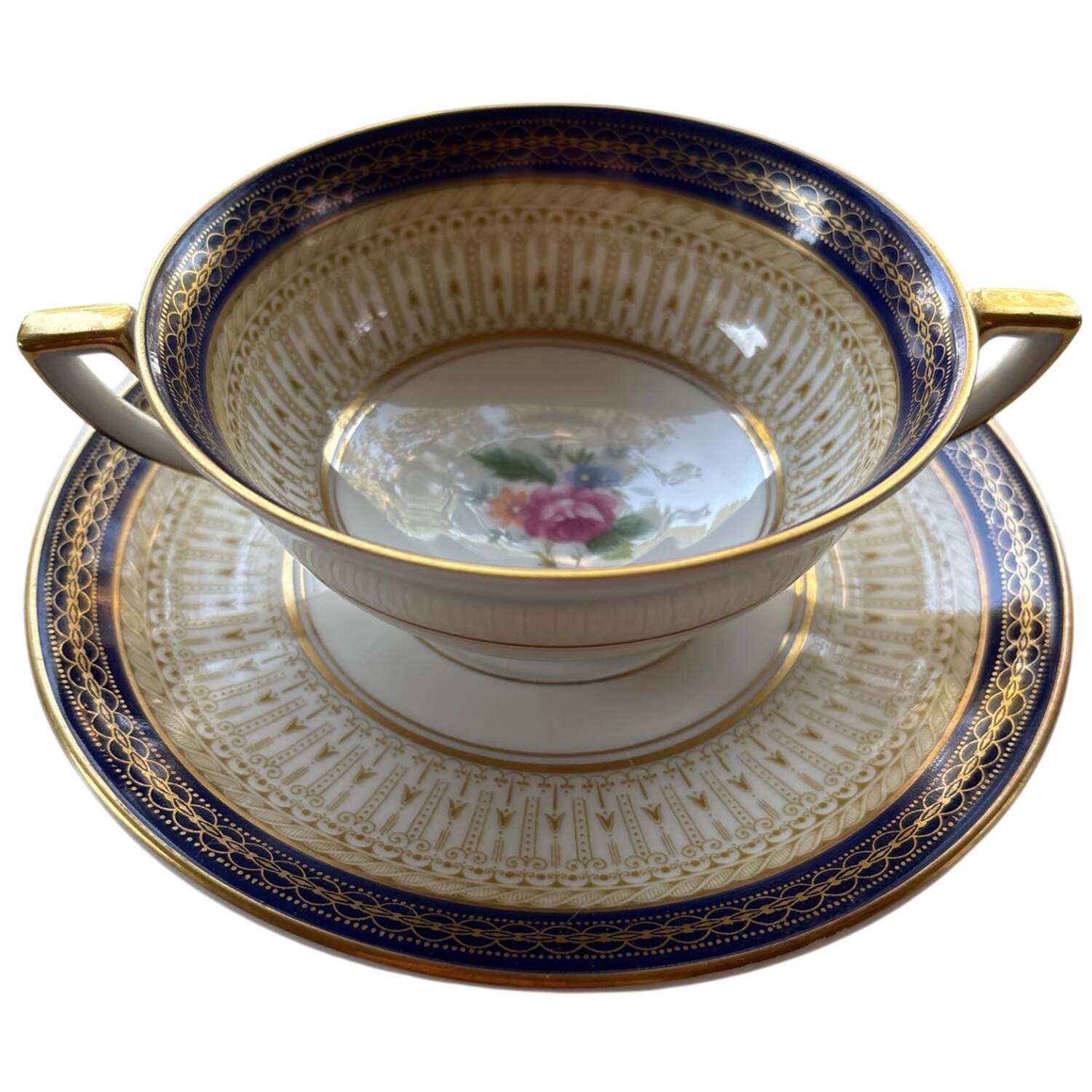 Avon Blue Footed Cream Soup Bowl & Saucer Set by Royal Bayreuth-1