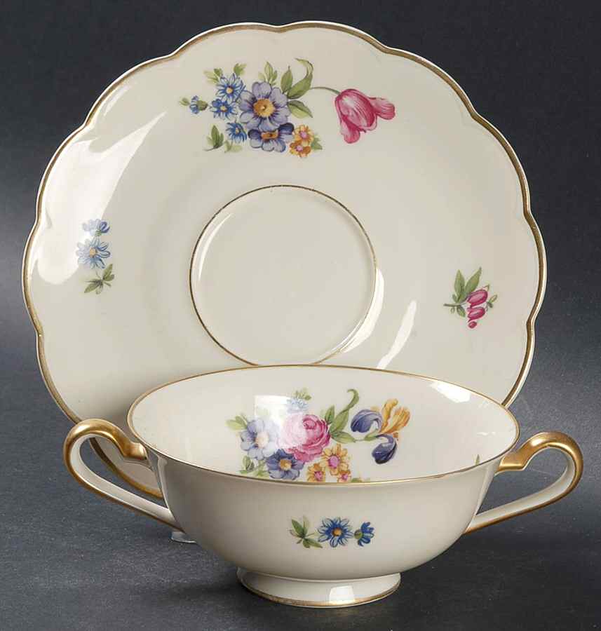 Garden Flowers Footed Cream Soup Bowl & Saucer Set by Royal Bayreuth-1