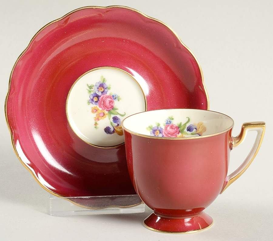 Ardalt Burgundy Footed Demitasse Cup & Saucer Set by Royal Bayreuth-1