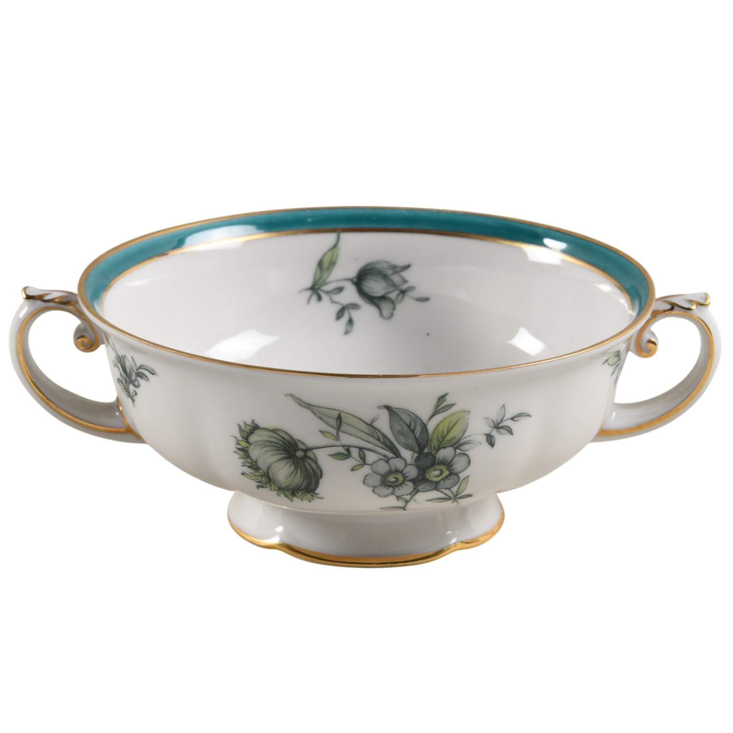 Teal Tulip Footed Cream Soup Bowl by Royal Bayreuth-1