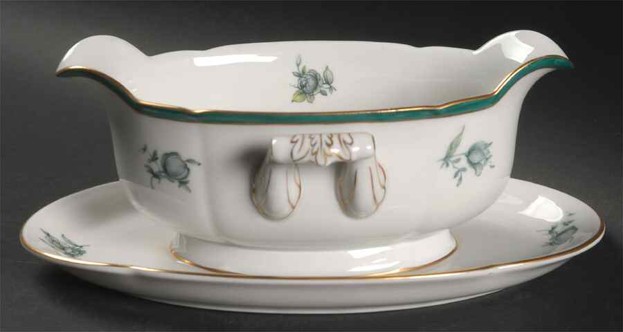 Teal Tulip Gravy Boat with Attached Underplate by Royal Bayreuth-1
