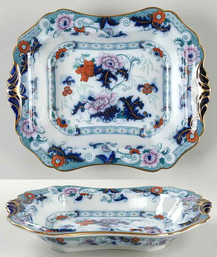 Bentick Blue (Gold Trim) 11" Rectangular Vegetable Bowl by Royal Cauldon-1