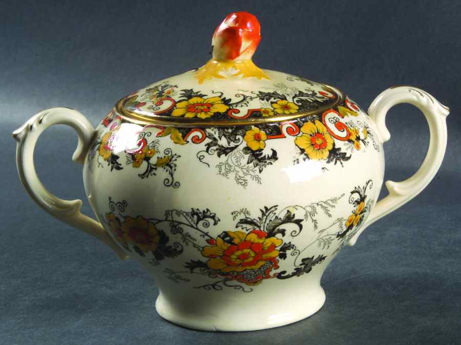 Bentick (Black) Sugar Bowl & Lid by Royal Cauldon-1