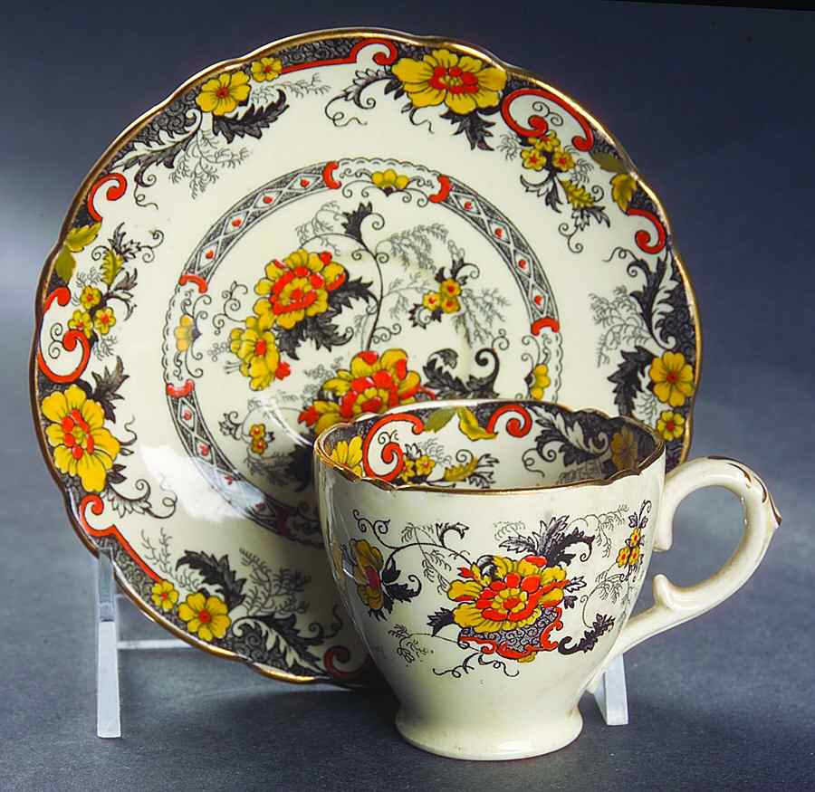 Bentick (Black) Flat Demitasse Cup & Saucer Set by Royal Cauldon-1