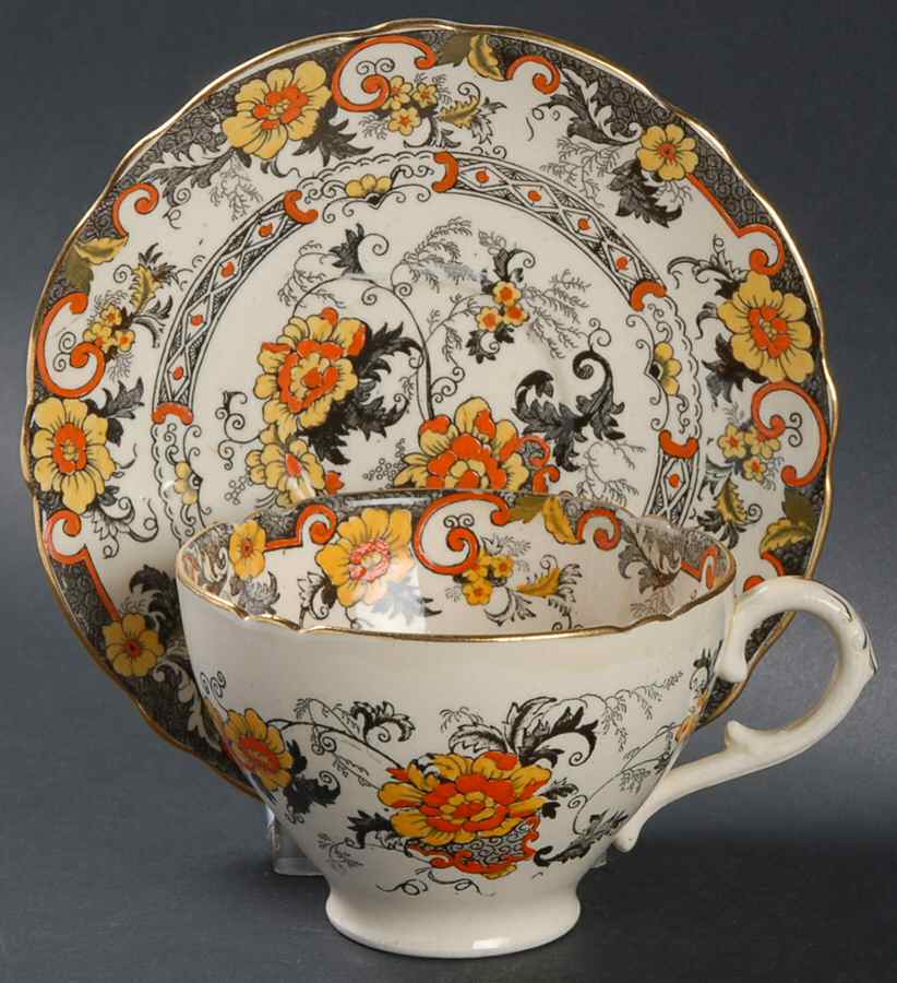 Bentick (Black) Footed Cup & Saucer Set by Royal Cauldon-1
