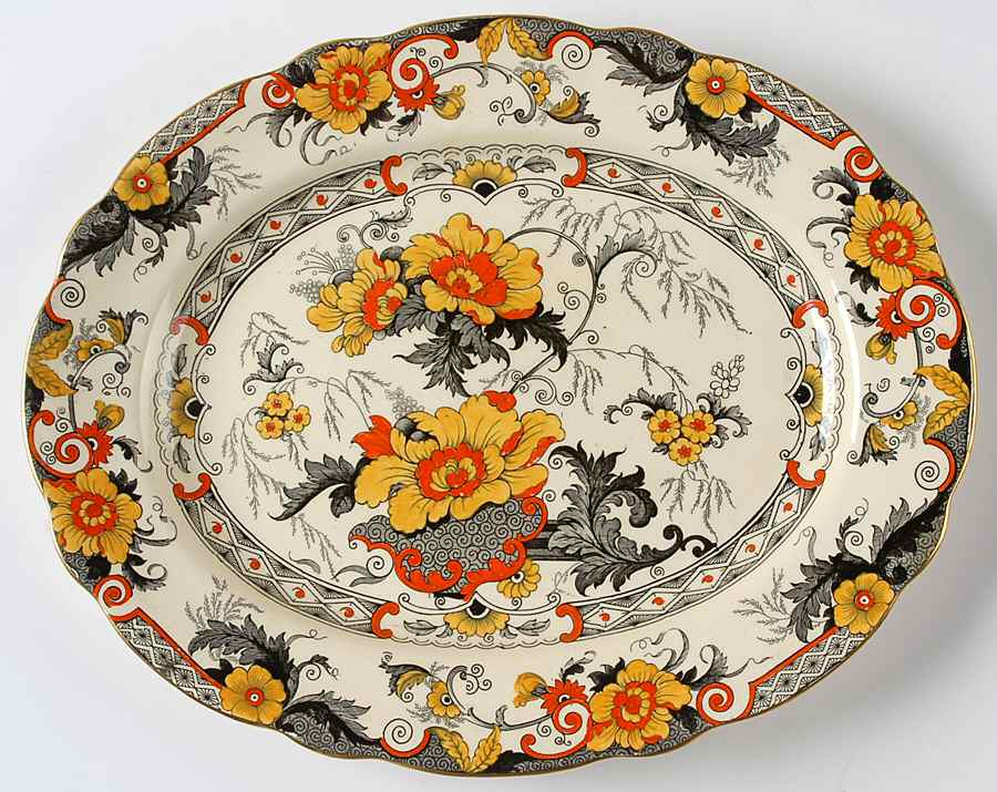 Bentick (Black) 13" Oval Serving Platter by Royal Cauldon-1