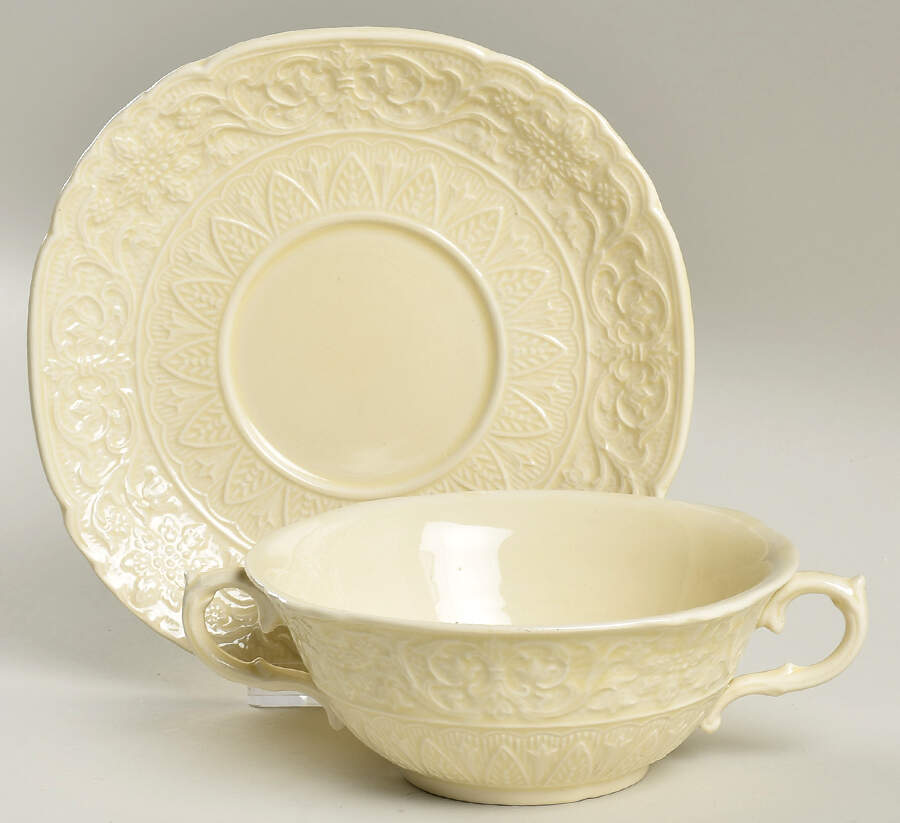 Beverly Cream Flat Cream Soup Bowl & Saucer Set by Royal Cauldon-1