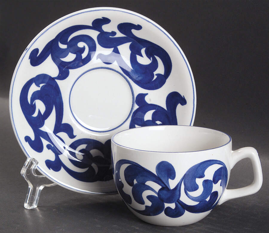 Blue Scroll Flat Cup & Saucer Set by Royal Cauldon-1