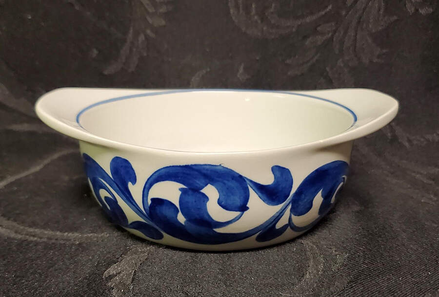 Blue Scroll Lugged Soup Bowl by Royal Cauldon-1