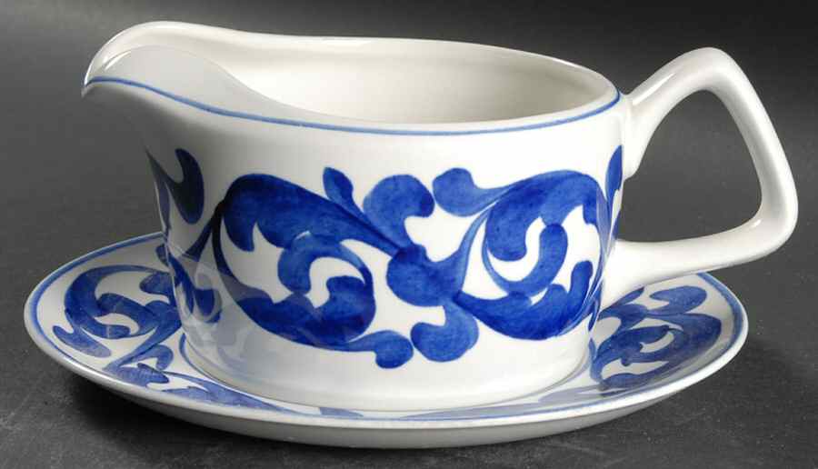 Blue Scroll Gravy Boat & Underplate by Royal Cauldon-1