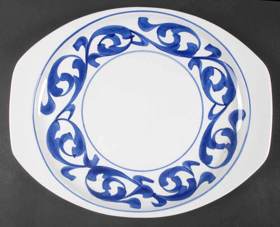 Blue Scroll 14" Oval Serving Platter by Royal Cauldon-1