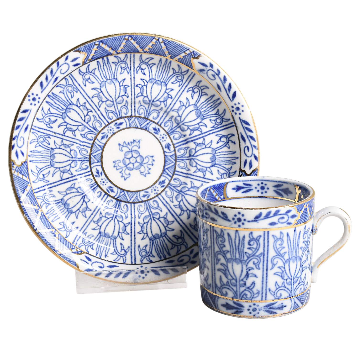 Chinese Lily Blue Flat Demitasse Cup & Saucer Set by Royal Cauldon-1