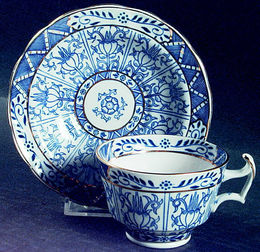 Chinese Lily Blue Flat Cup & Saucer Set by Royal Cauldon-1
