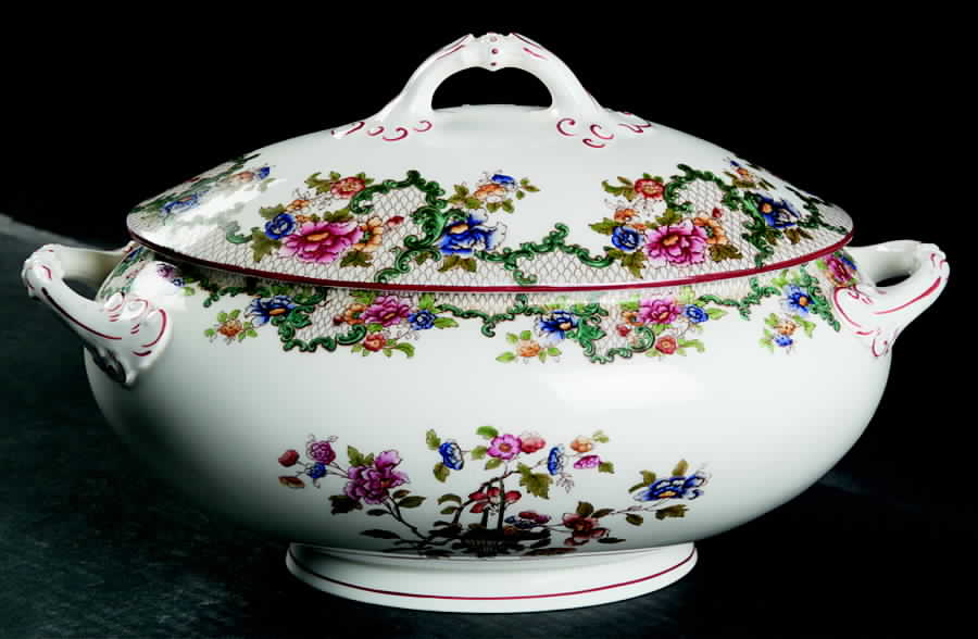 Floradora (Red Trim, Smooth) Oval Tureen & Lid by Royal Cauldon-1