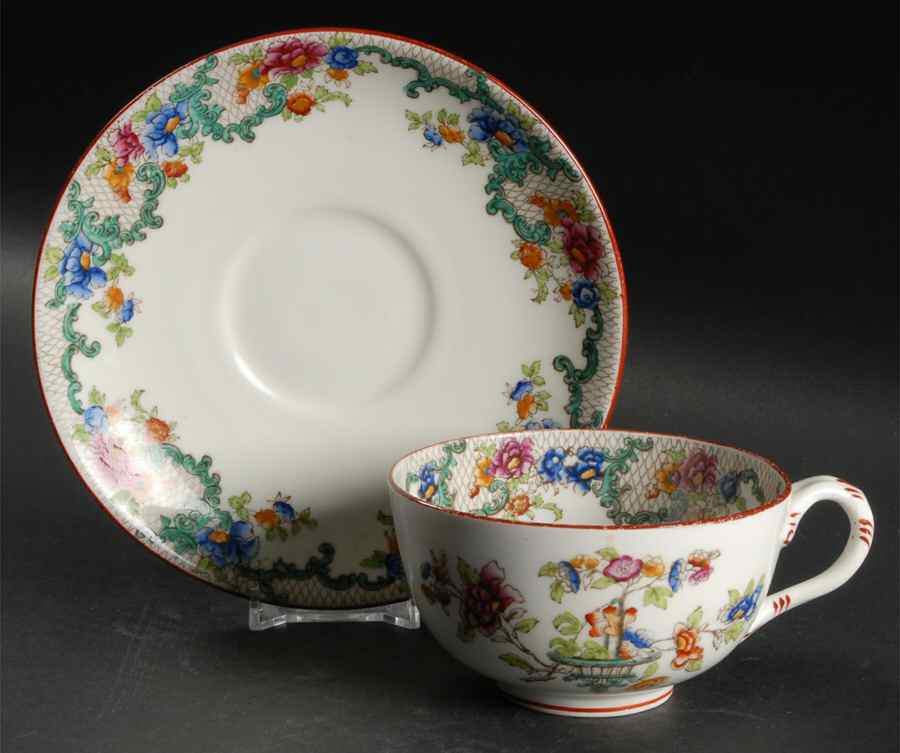 Floradora (Red Trim, Smooth) Oversized Cup & Saucer Set by Royal Cauldon-1