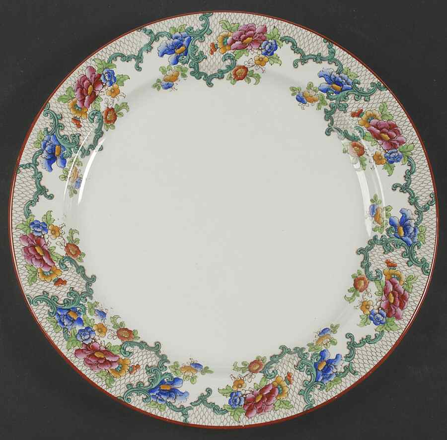 Floradora (Red Trim, Smooth) 12" Chop Plate (Round Platter) by Royal Cauldon-1