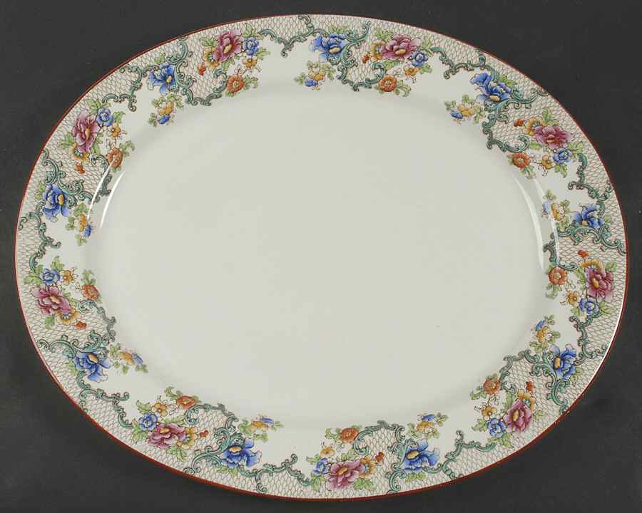 Floradora (Red Trim, Smooth) 17" Oval Serving Platter by Royal Cauldon-1