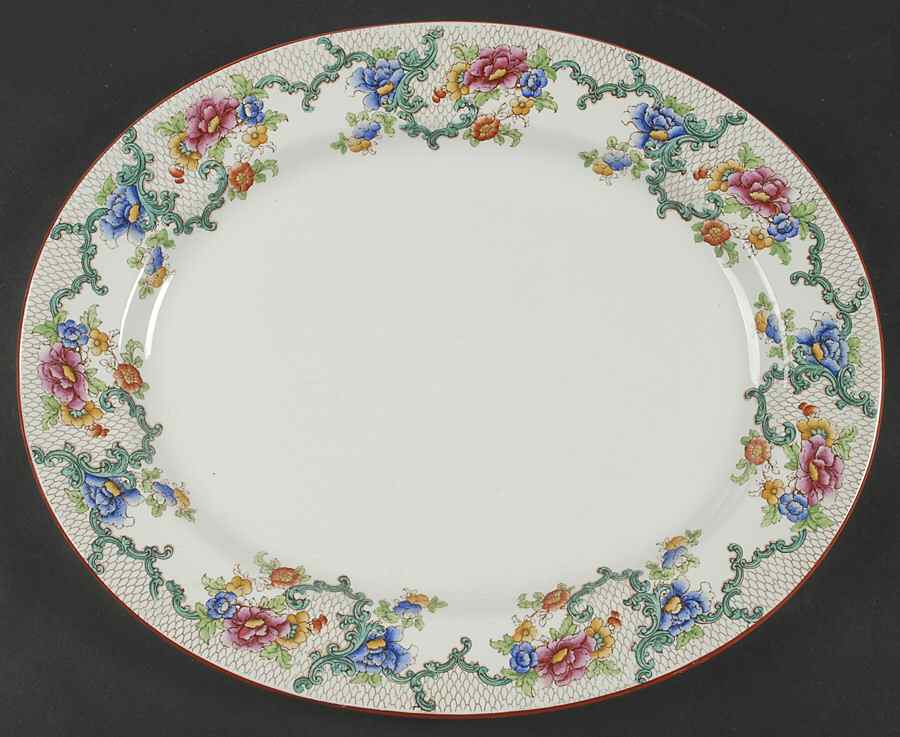 Floradora (Red Trim, Smooth) 15" Oval Serving Platter by Royal Cauldon-1