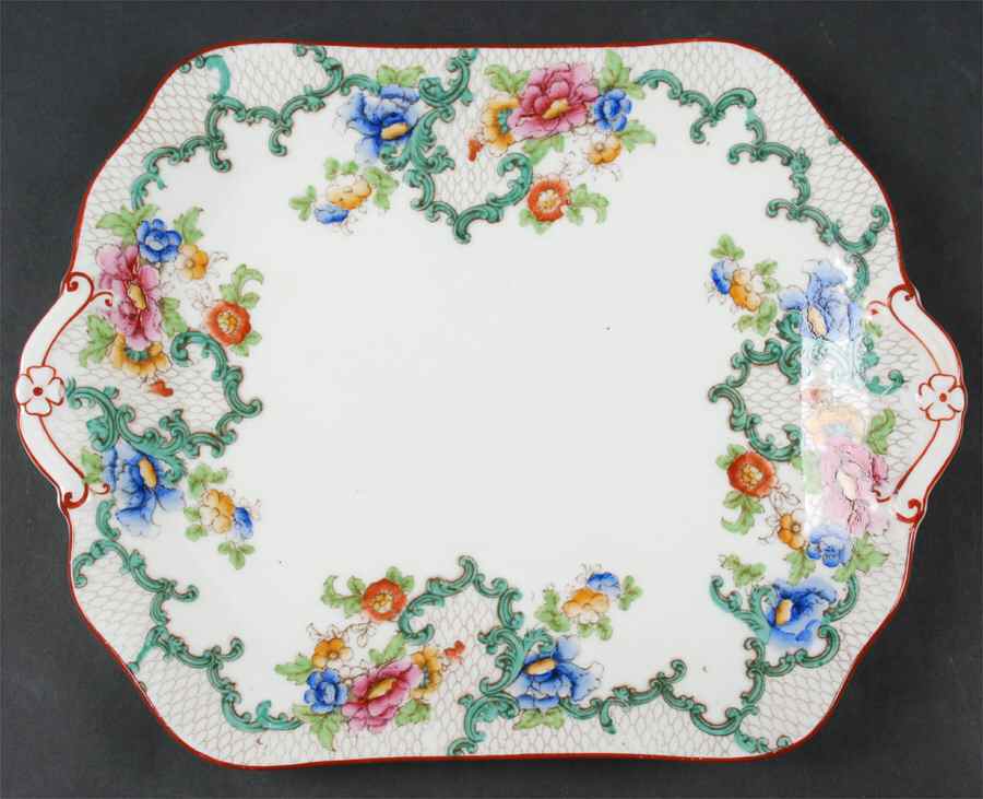 Floradora (Red Trim, Smooth) 10" Oval Serving Platter by Royal Cauldon-1