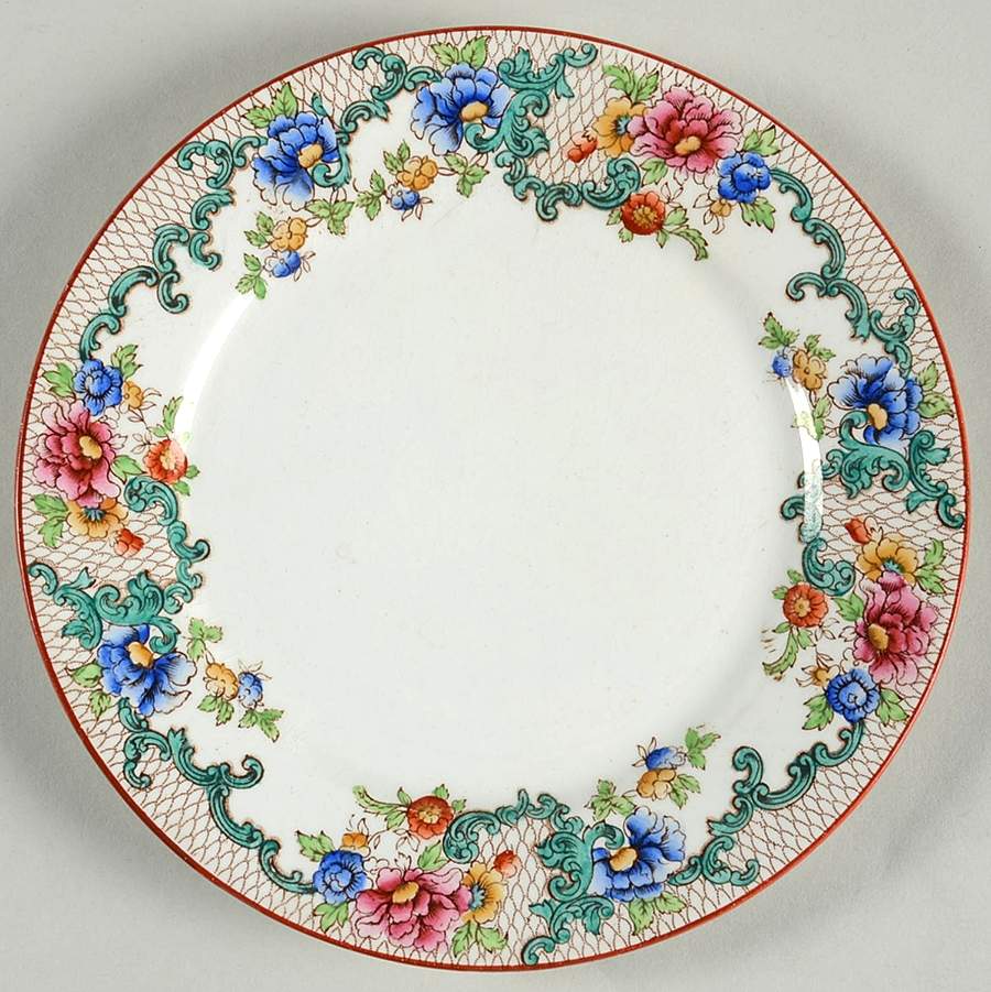 Floradora (Red Trim, Smooth) Dessert/Pie Plate by Royal Cauldon-1