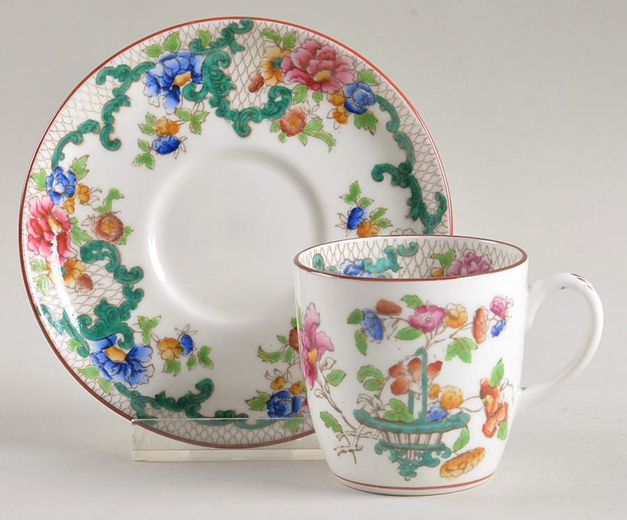 Floradora (Red Trim, Smooth) Flat Demitasse Cup & Saucer Set by Royal Cauldon-1