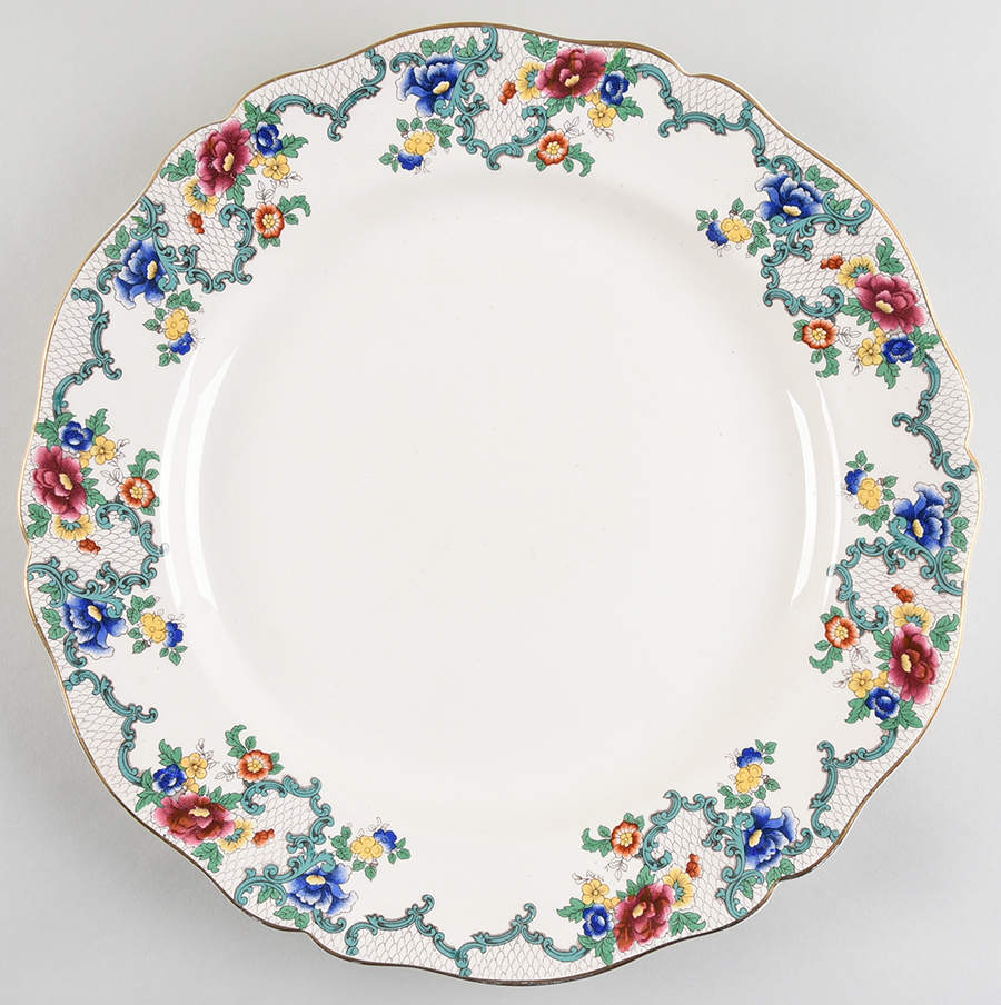 Floradora (Gold Trim, Scalloped) 15" Chop Plate (Round Platter) by Royal Cauldon-1