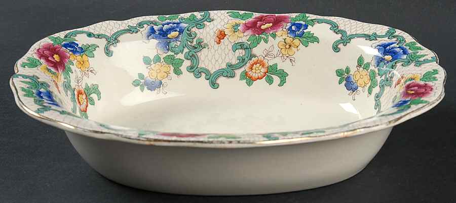 Floradora (Gold Trim, Scalloped) 8" Oval Vegetable Bowl by Royal Cauldon-1
