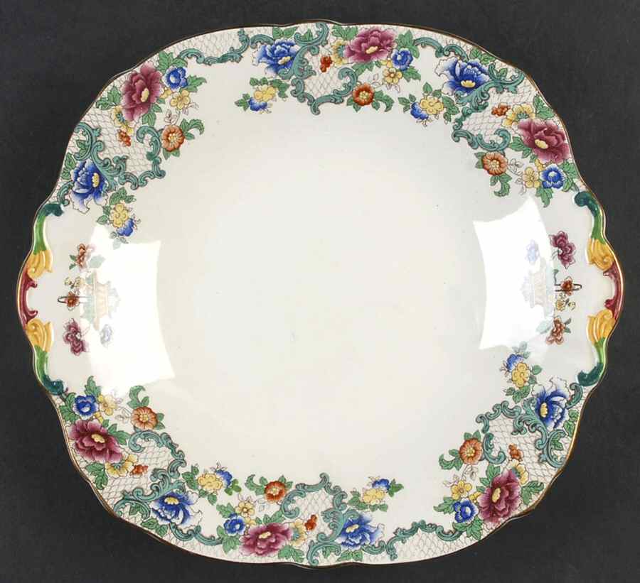 Floradora (Gold Trim, Scalloped) Square Handled Cake Plate by Royal Cauldon-1