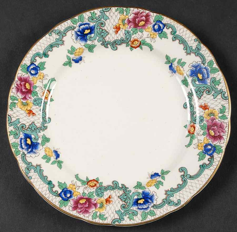Floradora (Gold Trim, Scalloped) Bread & Butter Plate by Royal Cauldon-1