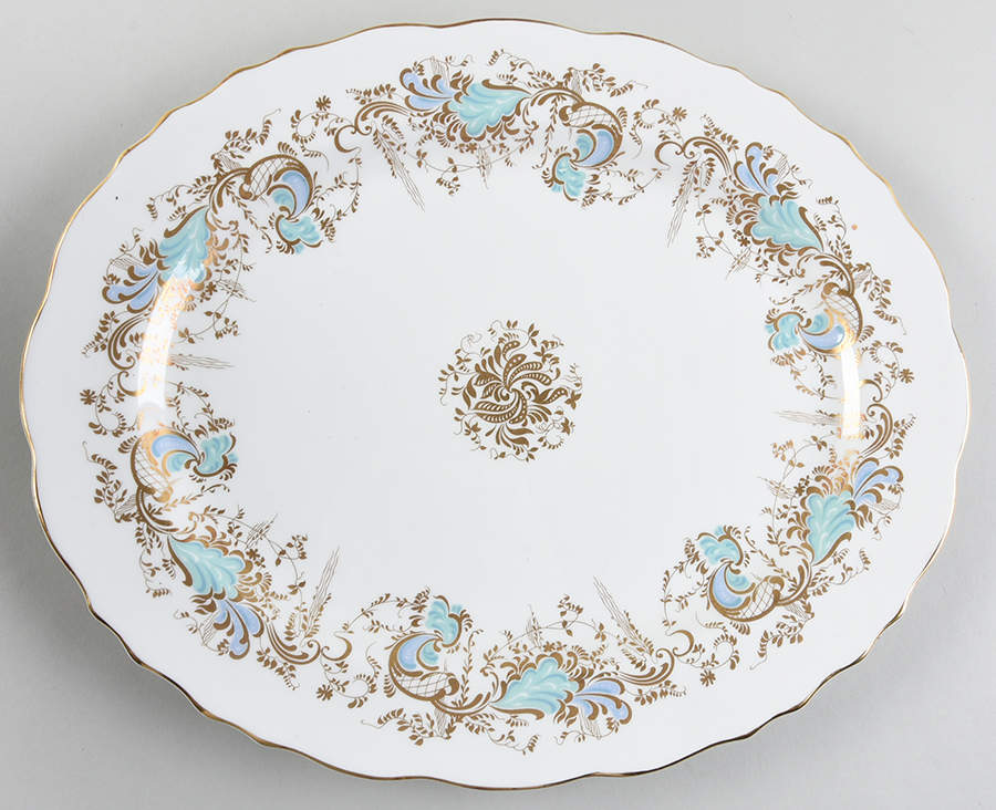 Gainsborough (White with Blue & Gold) 14" Oval Serving Platter by Royal Cauldon-1