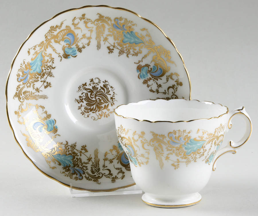 Gainsborough (White with Blue & Gold) Footed Cup & Saucer Set by Royal Cauldon-1
