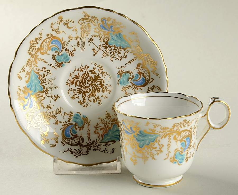 Gainsborough (White with Blue & Gold) Footed Demitasse Cup & Saucer Set by Royal Cauldon-1