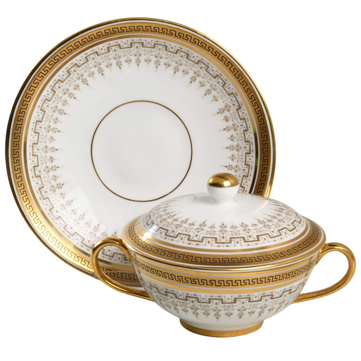 H8713 Cream Soup Bowl & Saucer Set with Lid by Royal Cauldon-1