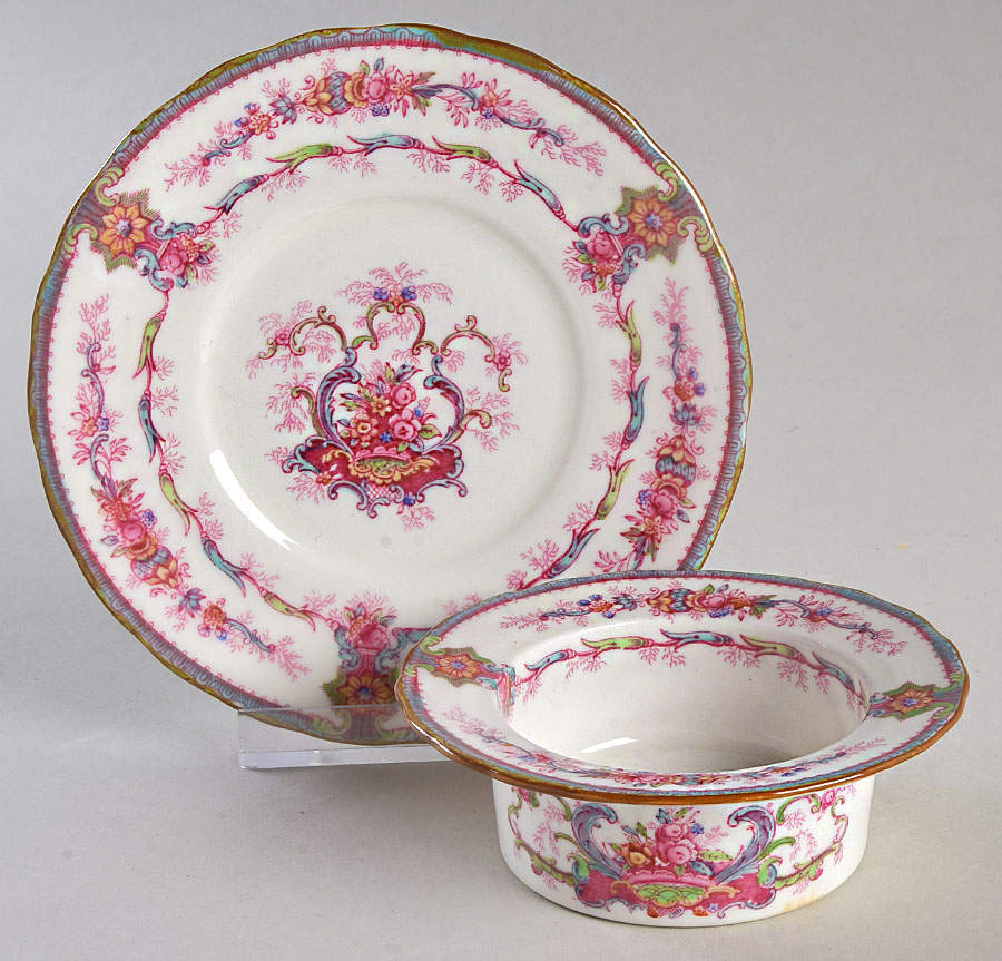 H9120 Aqua (Scalloped, White Background) Ramekin & Saucer Set by Royal Cauldon-1