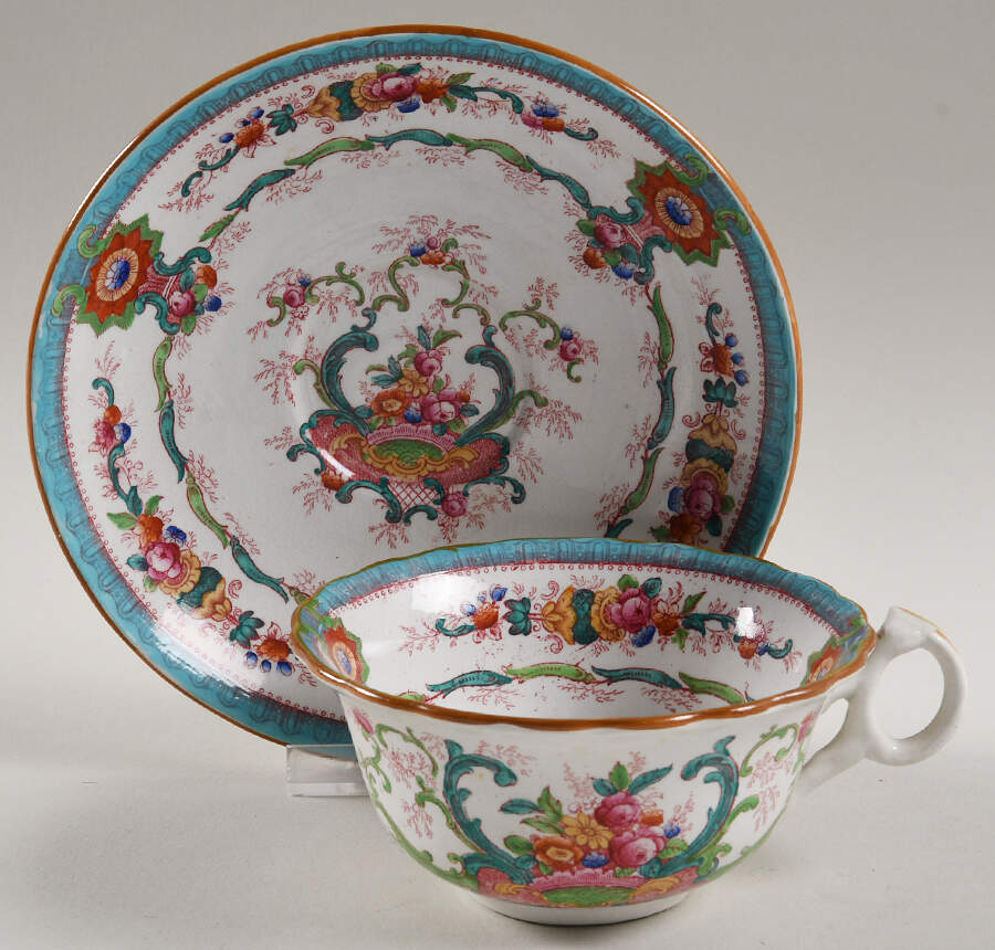 H9120 Aqua (Scalloped, White Background) Oversized Cup & Saucer Set by Royal Cauldon-1