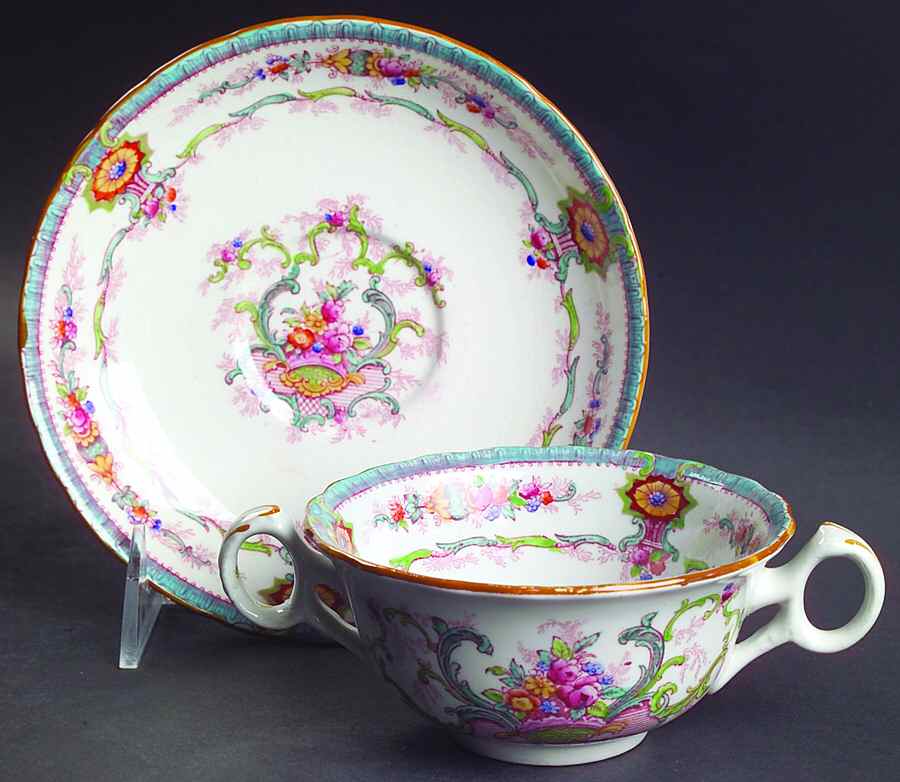 H9120 Aqua (Scalloped, White Background) Flat Bouillon Cup & Saucer by Royal Cauldon-1